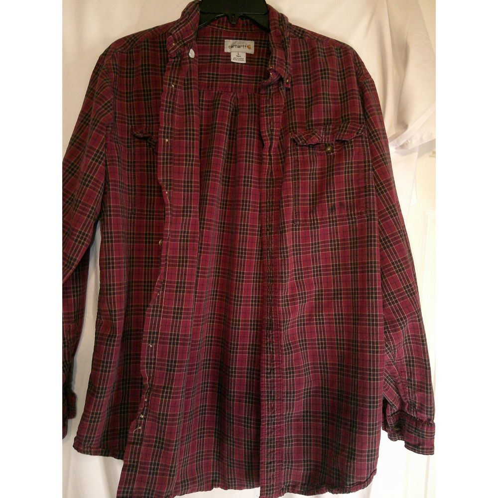 Carhartt Red Plaid Button Down Shirt Long Sleeve Cotton Casual L Tall